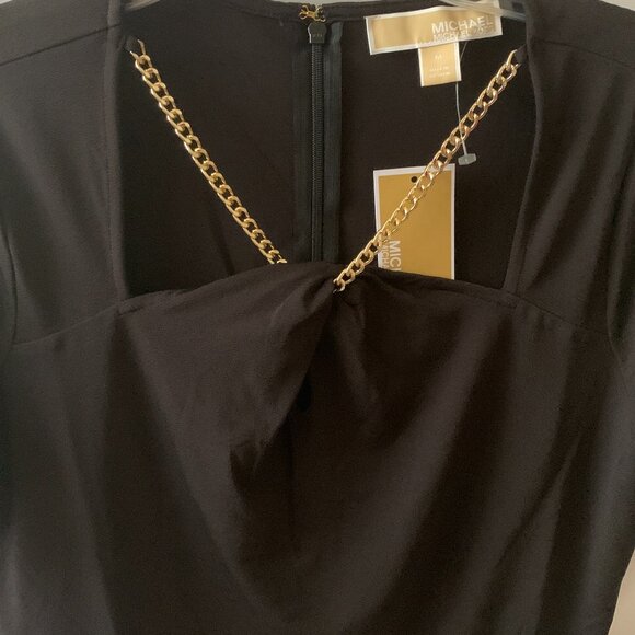 MICHAEL KORS Chainlink Keyhole Top in Black/Gold Sz MEDIUM - Picture 3 of 5